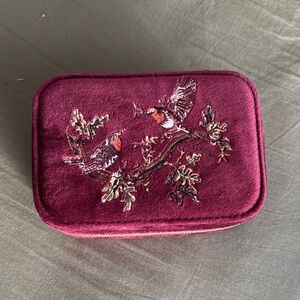 Fable England Burgundy Embroidered Jewelry Case